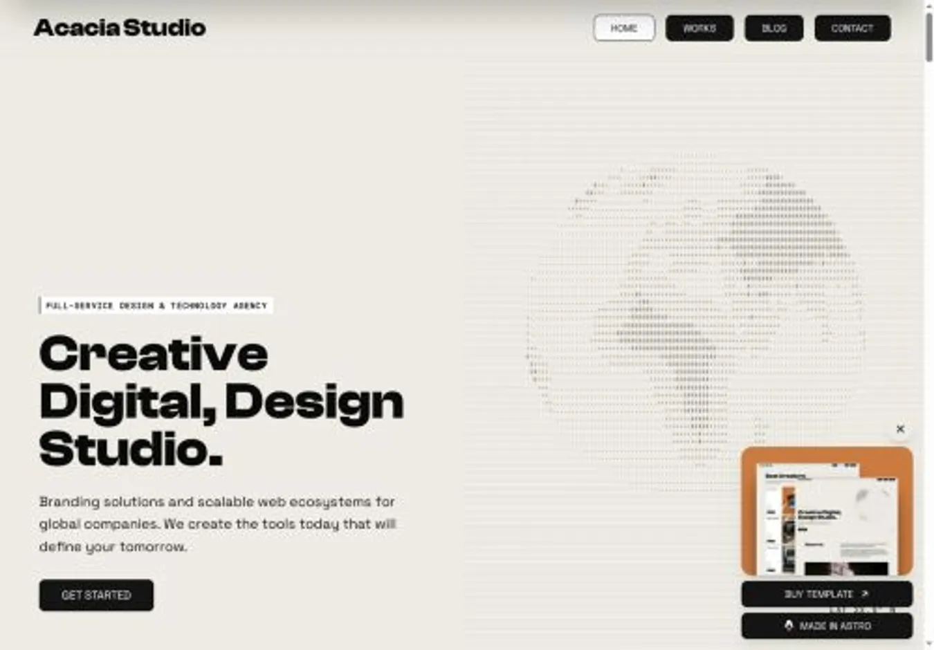 Acacia Studio home page on desktop