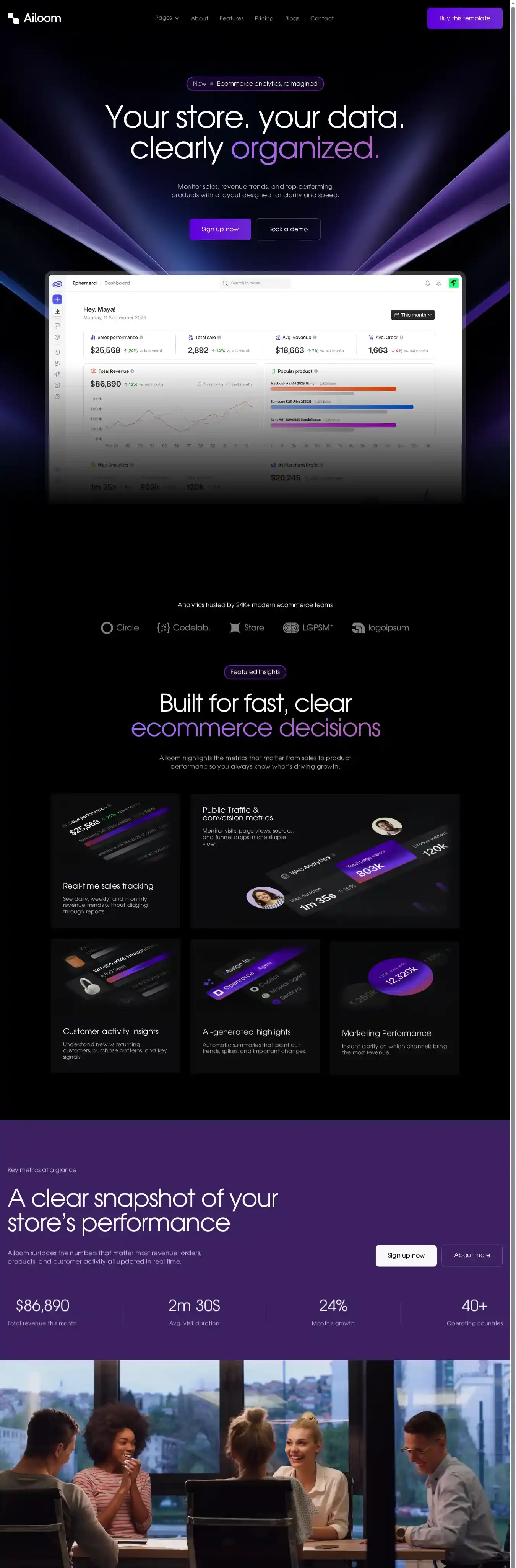 Ailoom home page on desktop