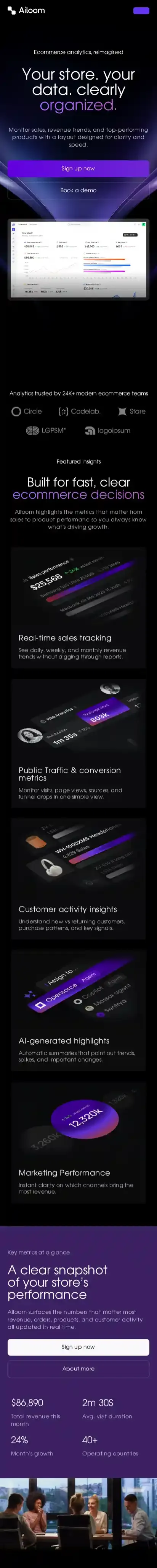 Ailoom home page on mobile