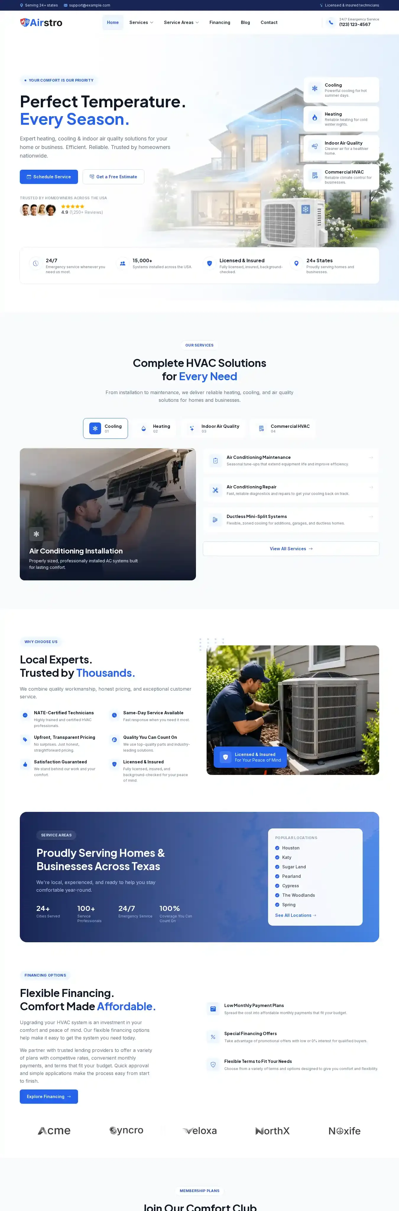 Airstro home page on desktop
