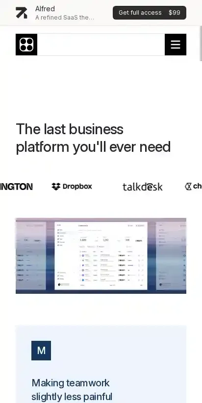 Alfred Astro + Sanity CMS home page on mobile