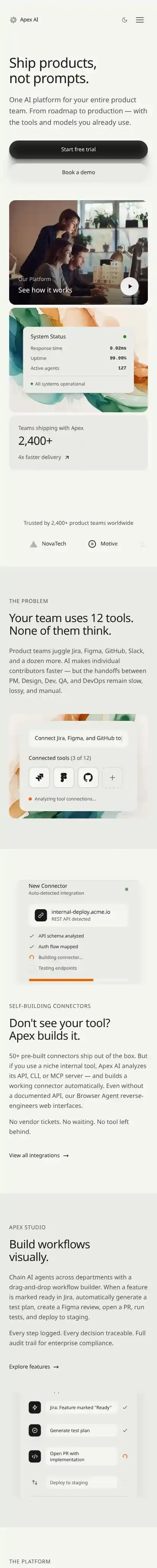 APEX home page on mobile