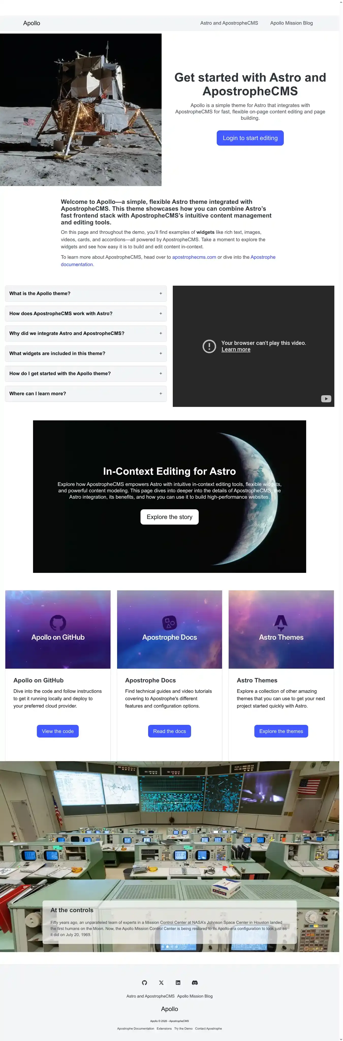 Apollo home page on desktop