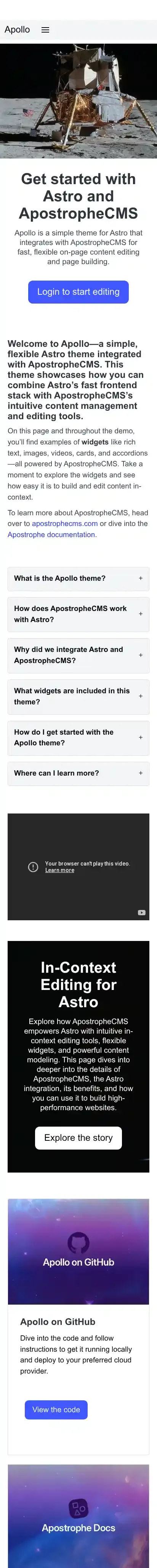 Apollo home page on mobile