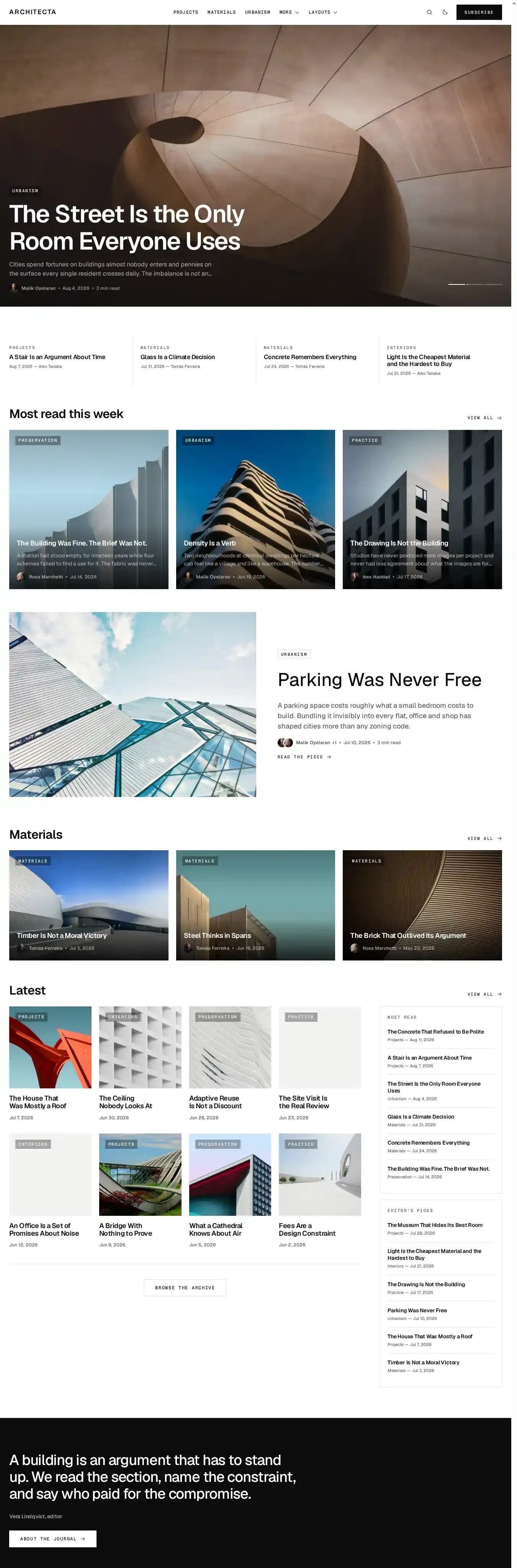 Architecta home page on desktop