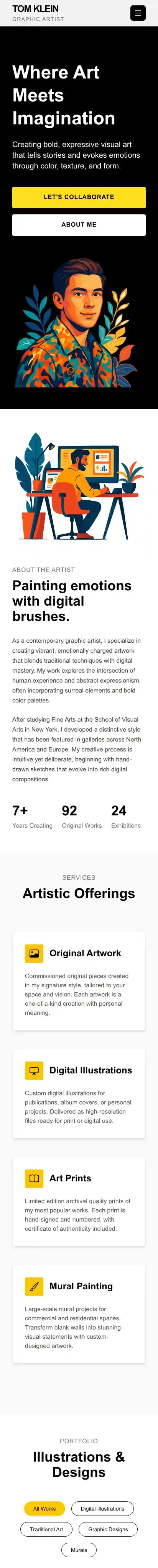 Artistfolio home page on mobile
