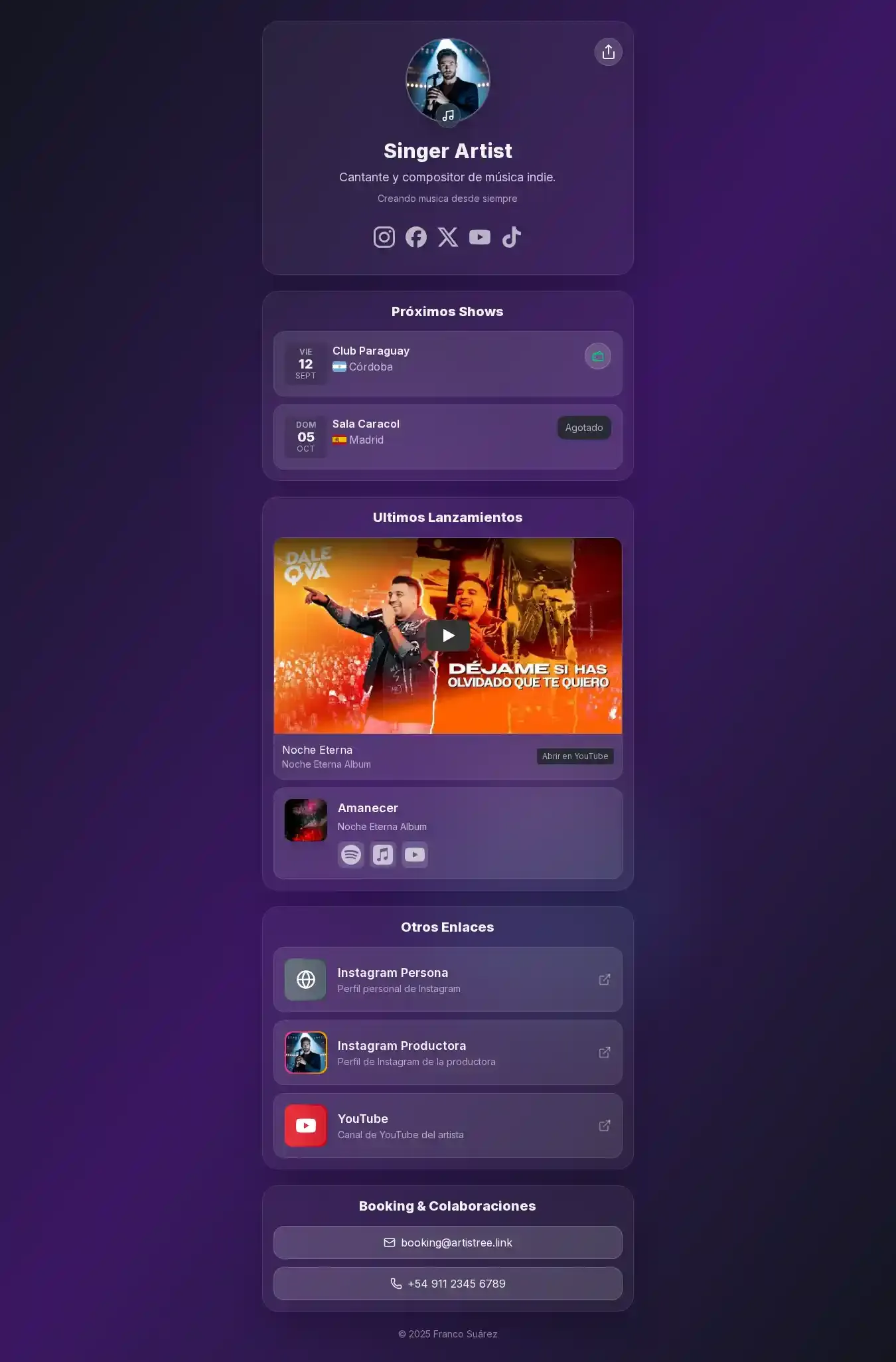 ArtisTree – Link in Bio Page home page on desktop