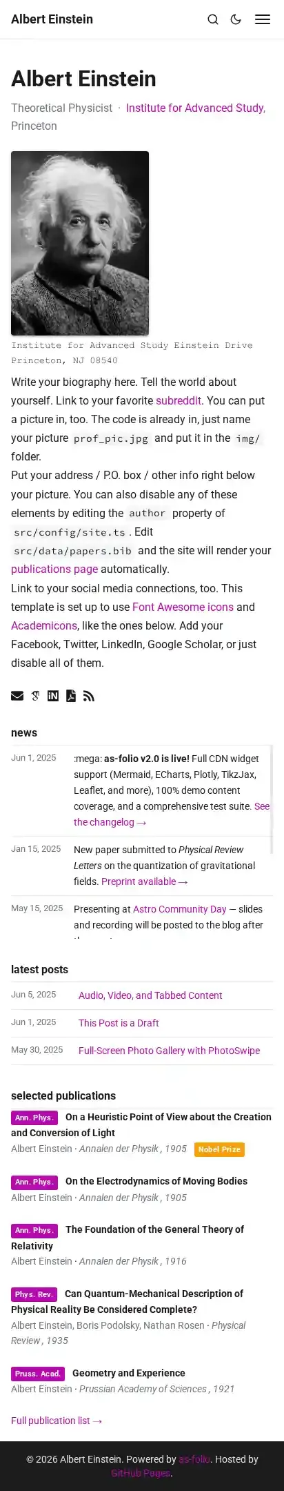 as-folio home page on mobile