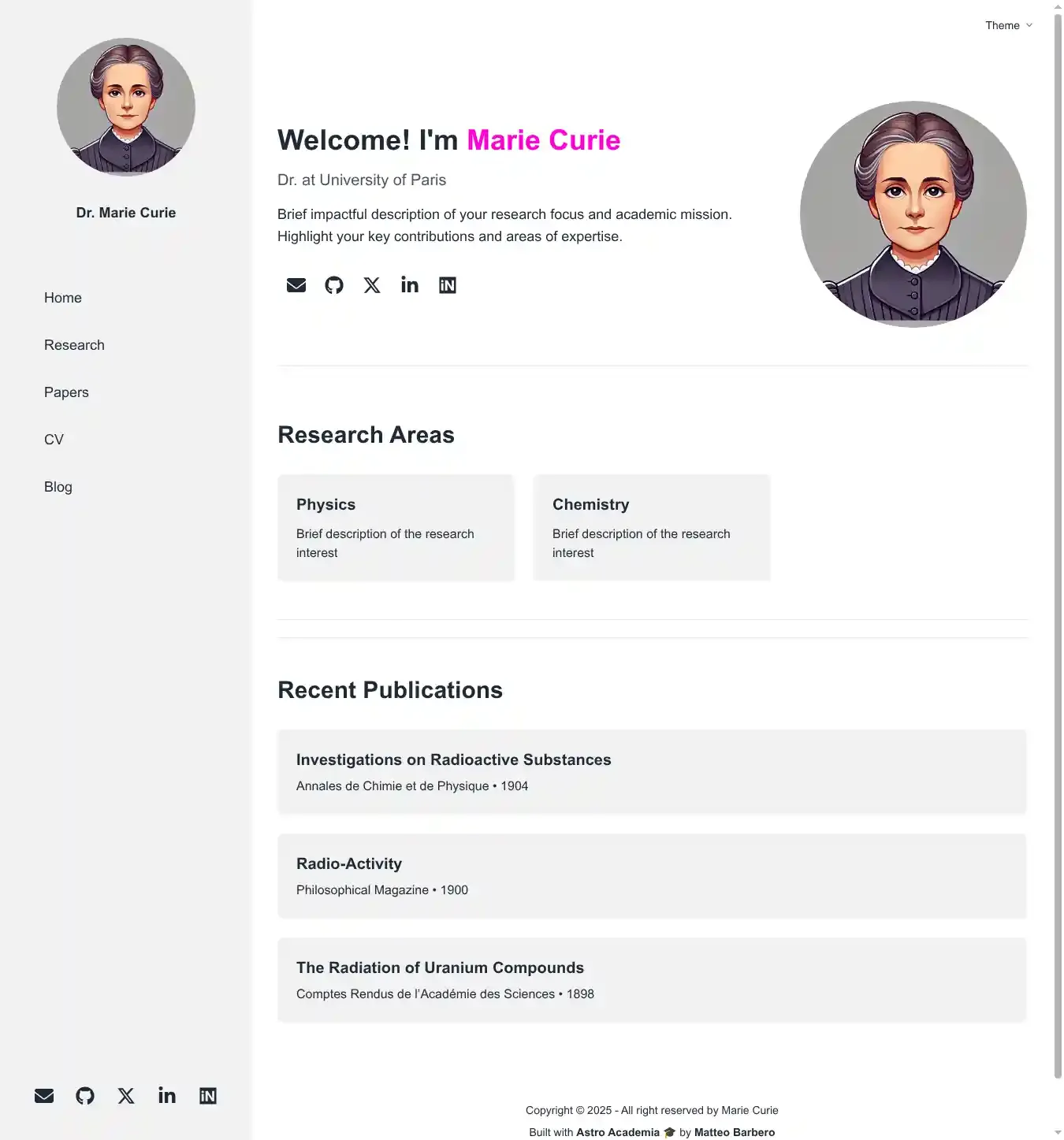 Astro Academia home page on desktop