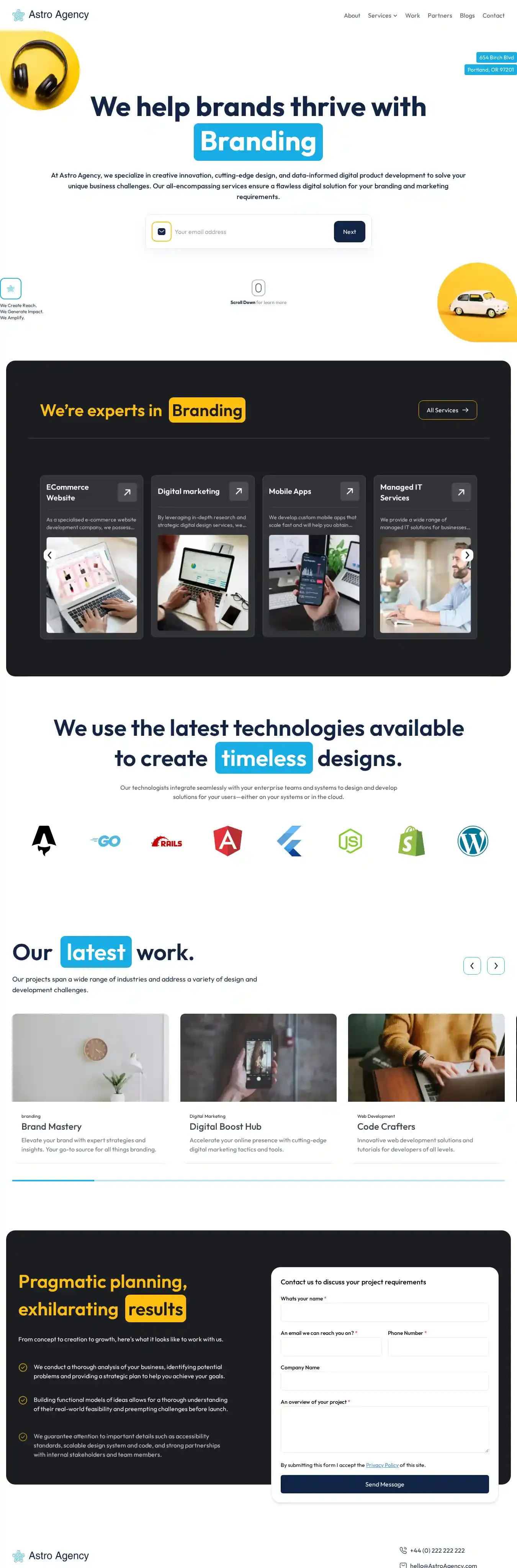 Astro Agency home page on desktop