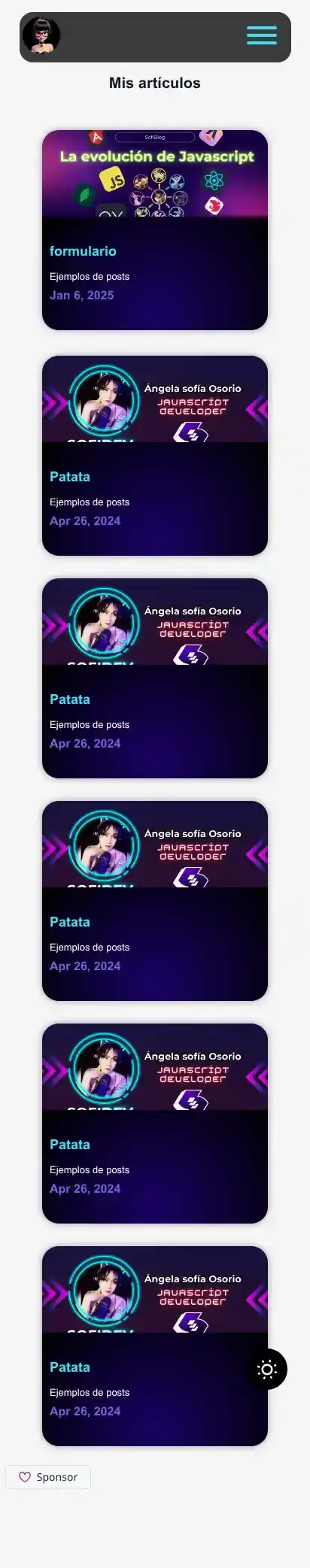 astro-blog-starter home page on mobile