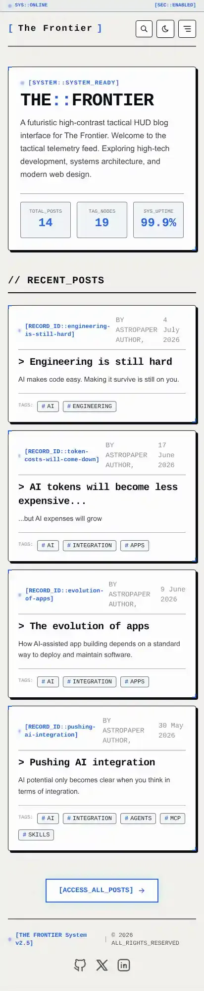Astro Blog Template Cyberhud home page on mobile