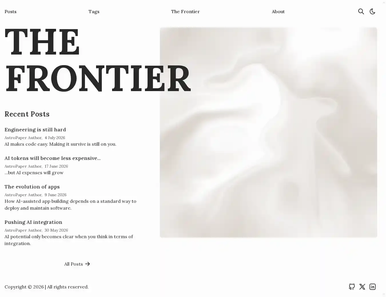 Astro Blog Template Warp home page on desktop
