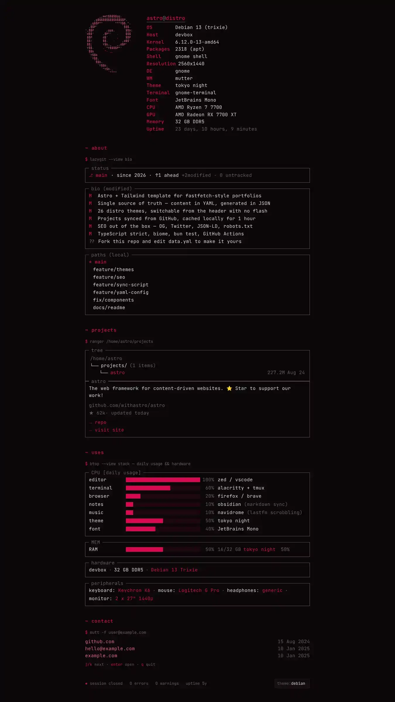 astro-distro home page on desktop