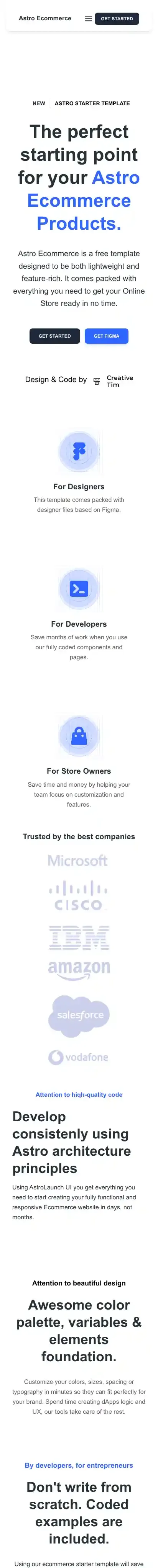 Astro E-commerce home page on mobile