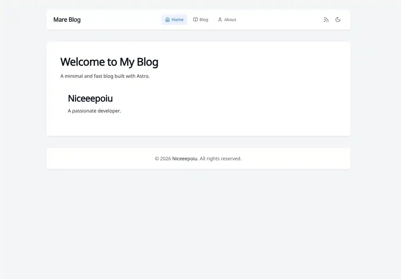 Mare Blog home page on desktop