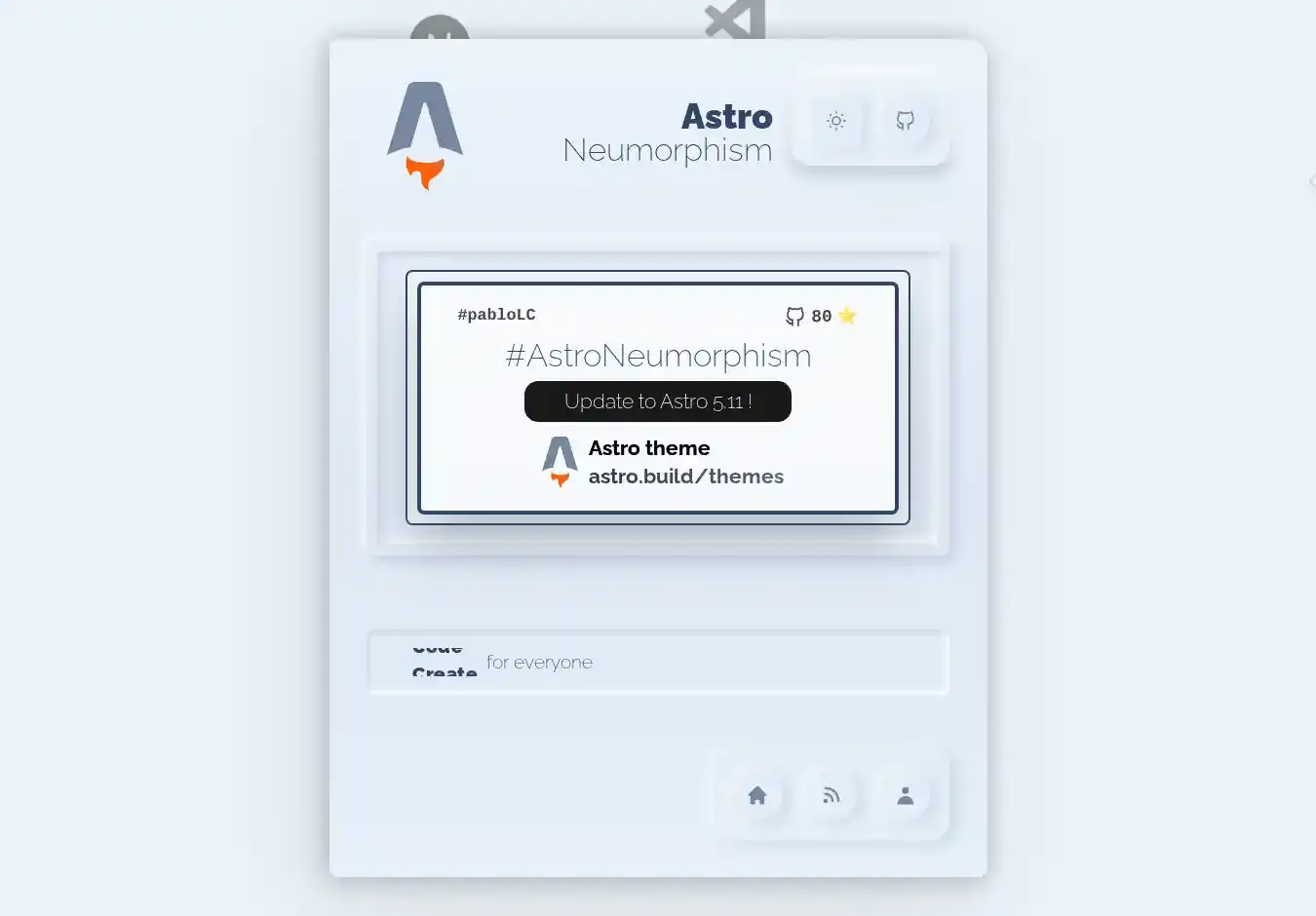 Astro Neumorphismt home page on desktop