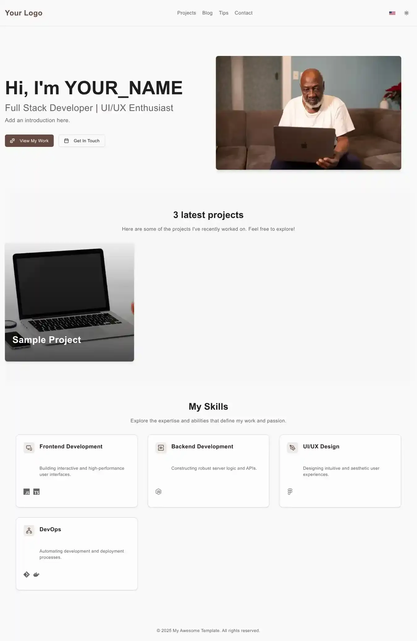 Astro Persona - Portfolio & Blog home page on desktop