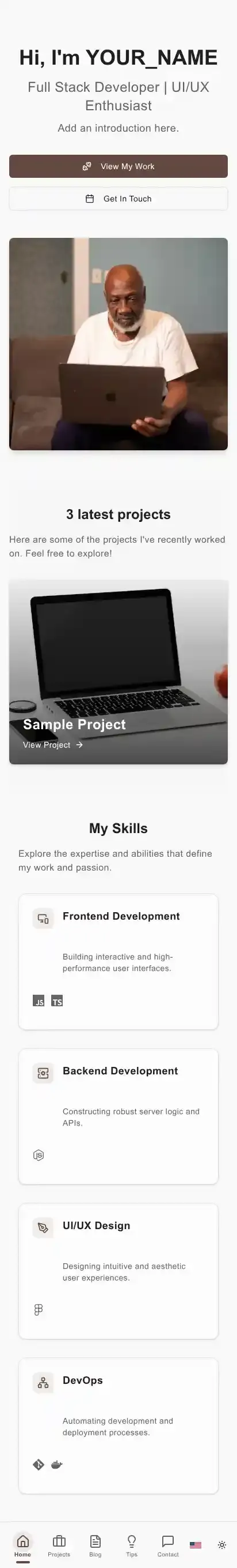 Astro Persona - Portfolio & Blog home page on mobile
