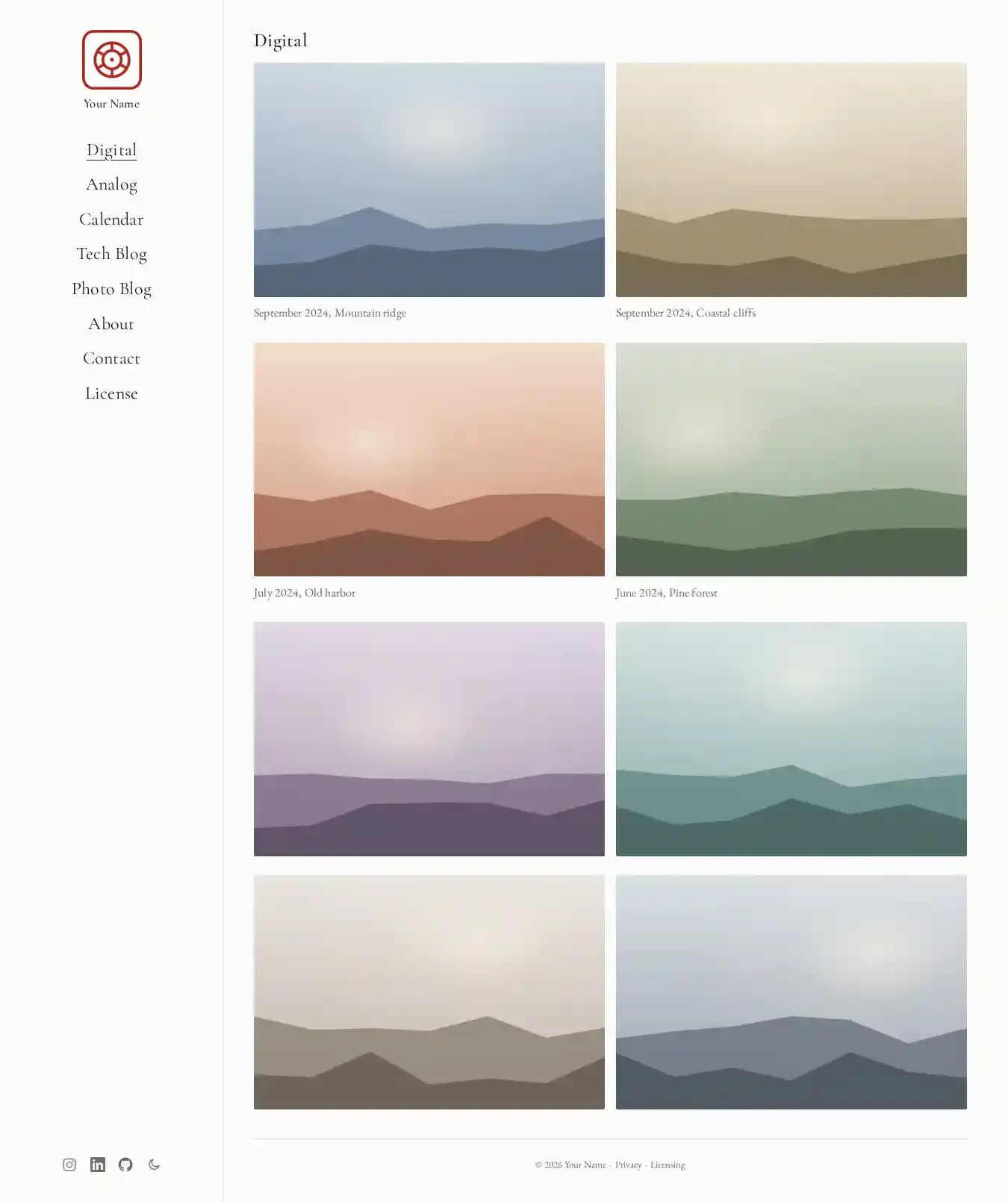 astro-photo-folio home page on desktop