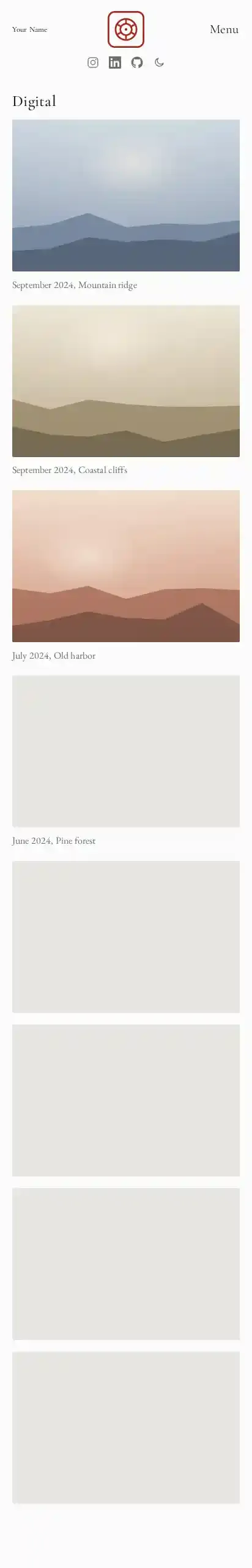 astro-photo-folio home page on mobile