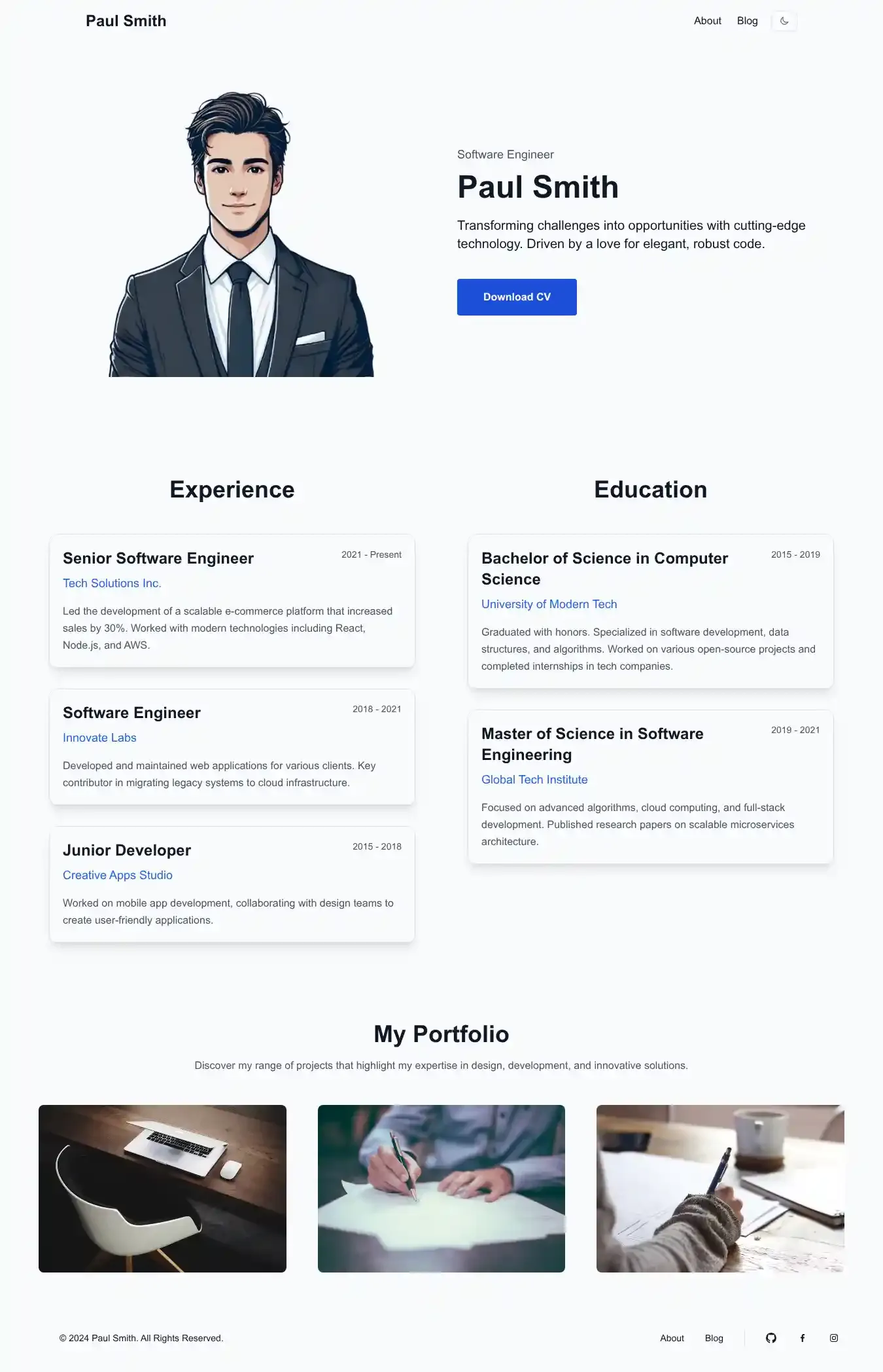 Astro Resume home page on desktop