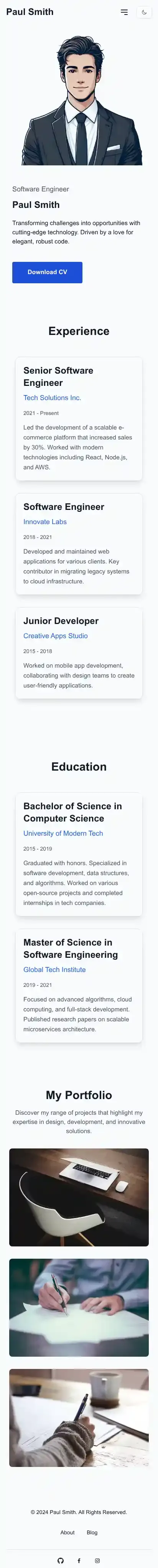 Astro Resume home page on mobile