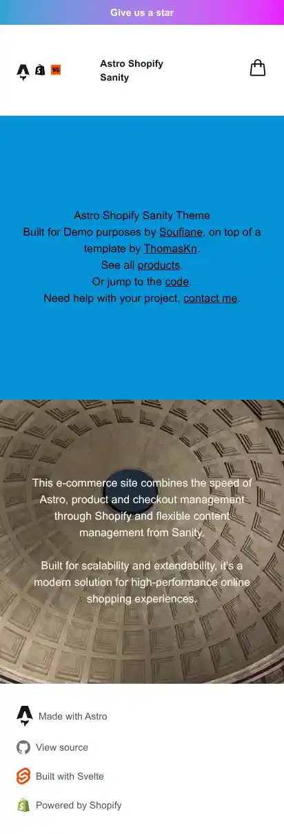 Astro Shopify Sanity home page on mobile