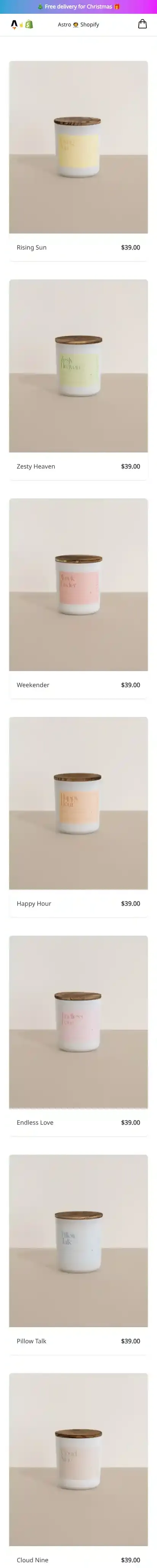 Astro Shopify home page on mobile