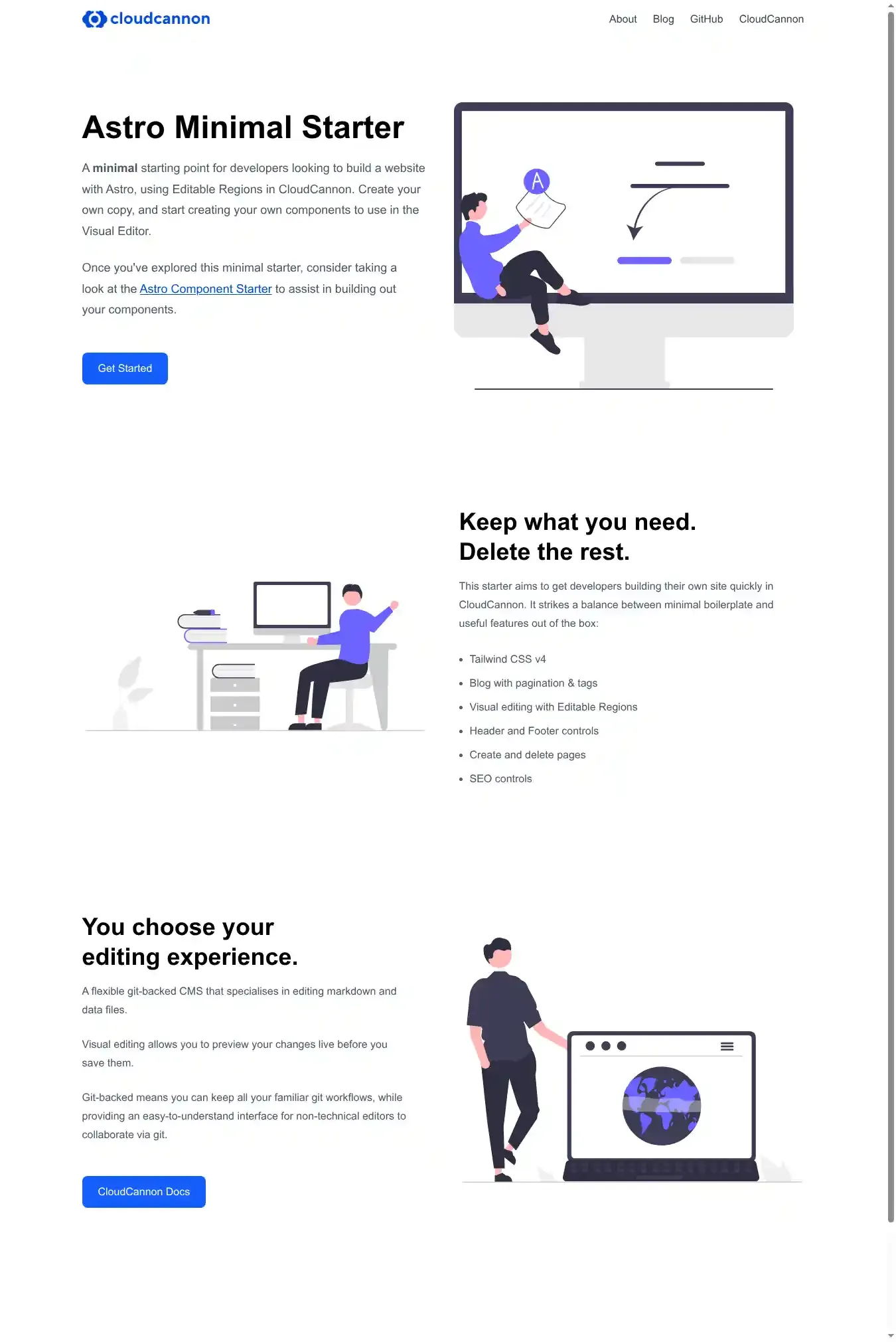 Astro Minimal Starter home page on desktop