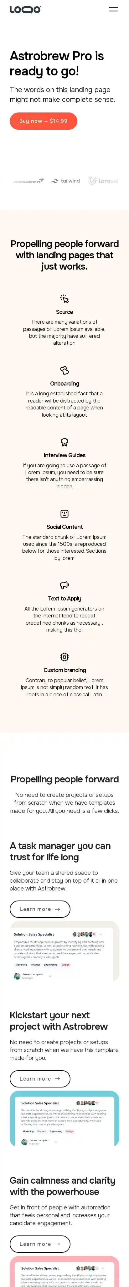 Astrobrew Pro home page on mobile