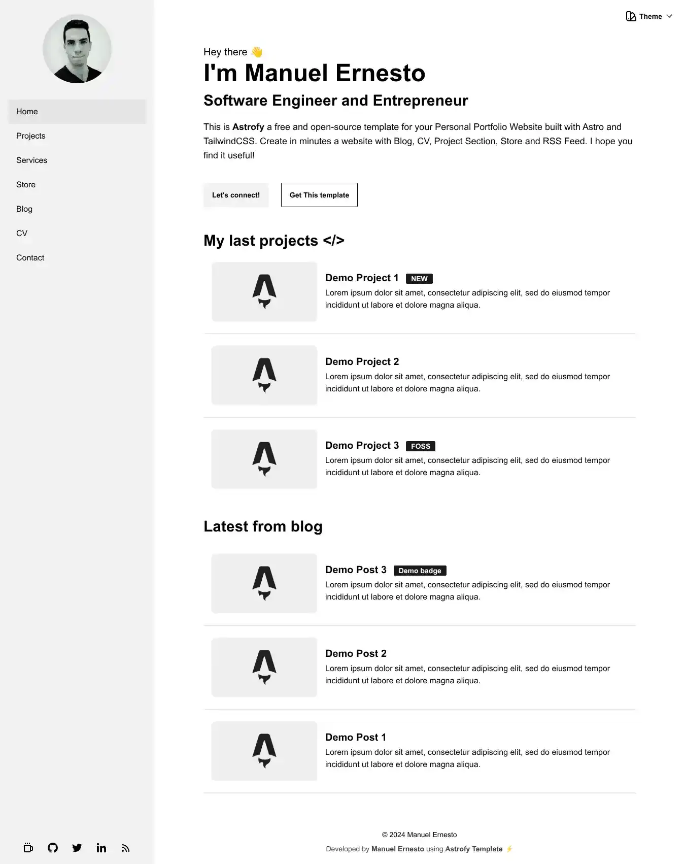 Astrofy home page on desktop