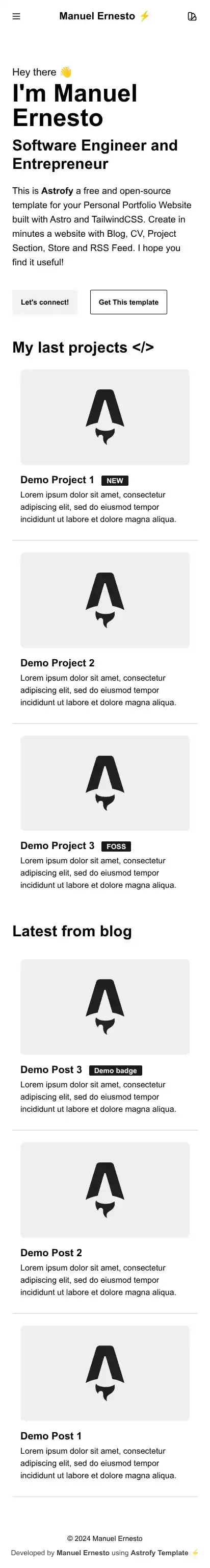 Astrofy home page on mobile