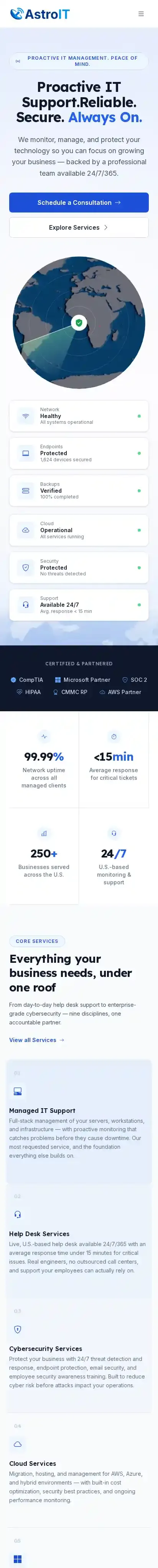 AstroIT home page on mobile