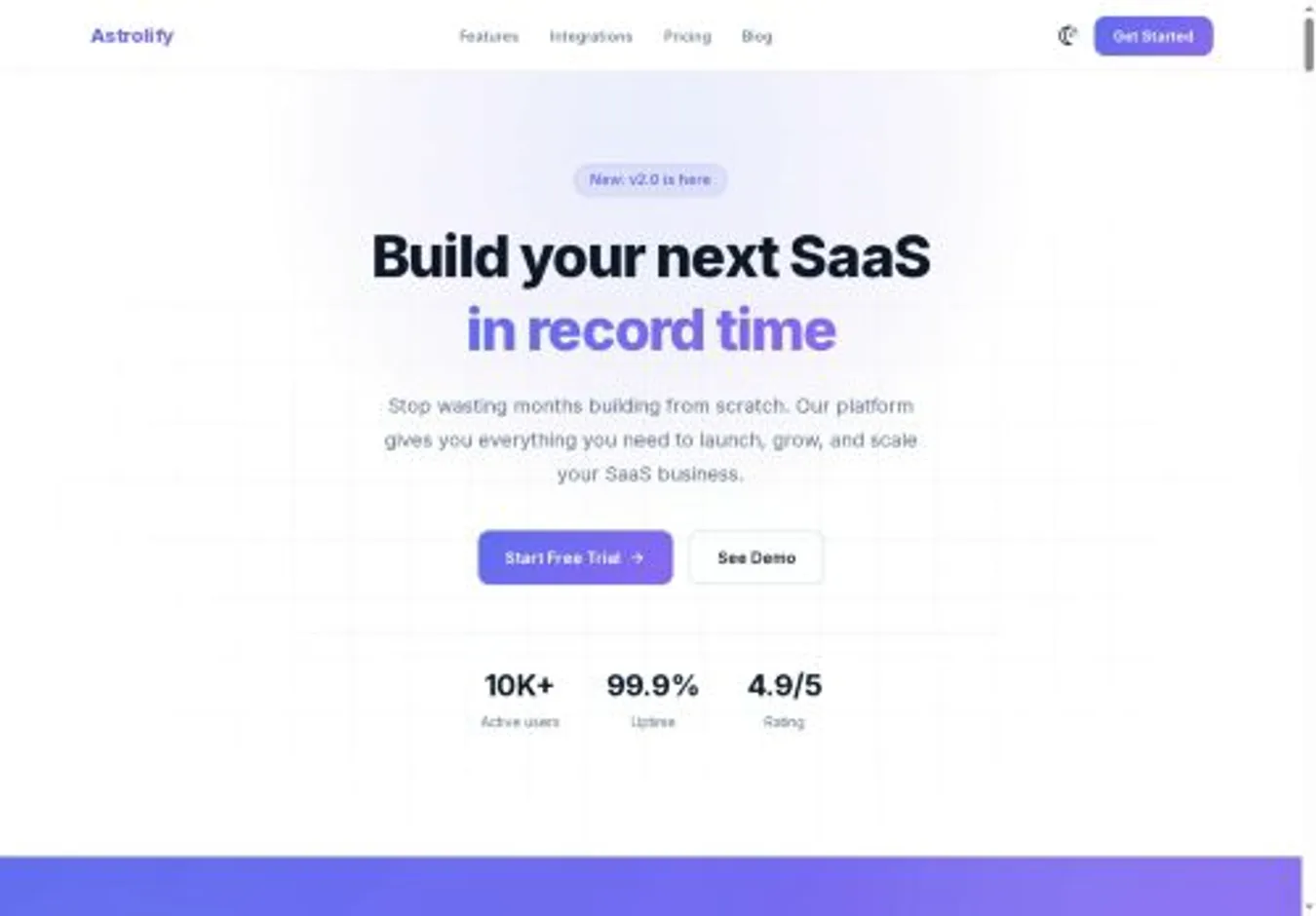 Astrolify home page on desktop