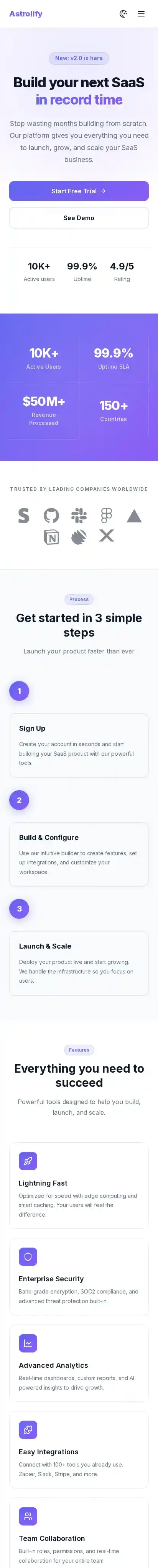 Astrolify home page on mobile