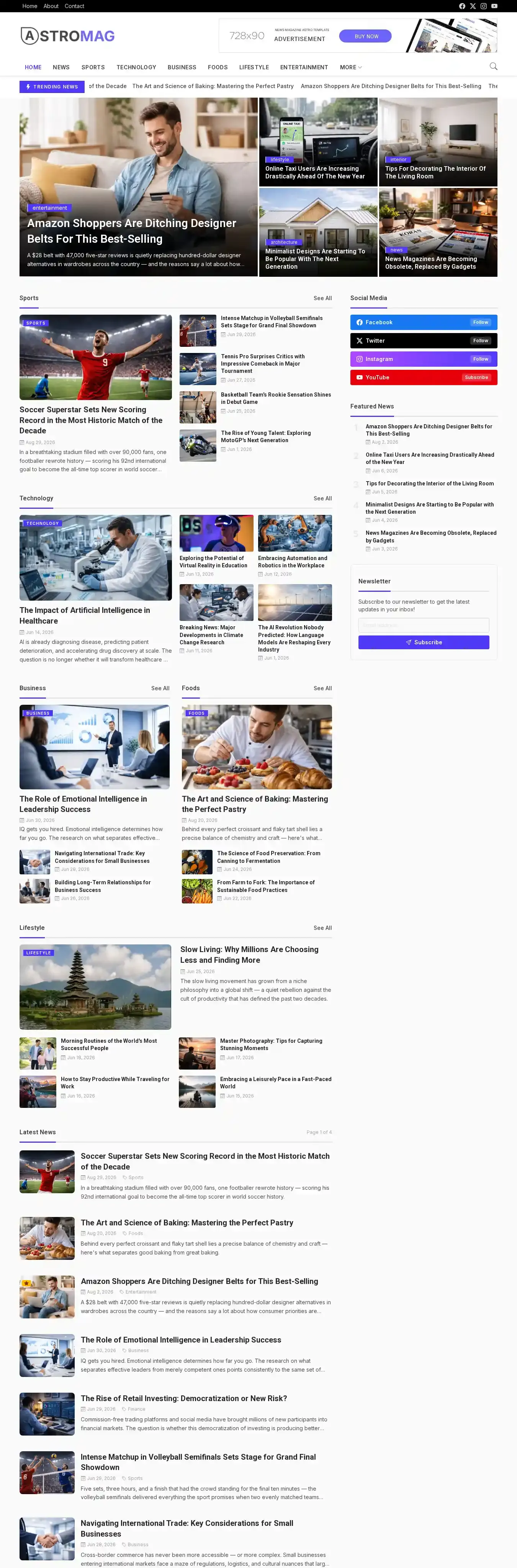 Astromag home page on desktop