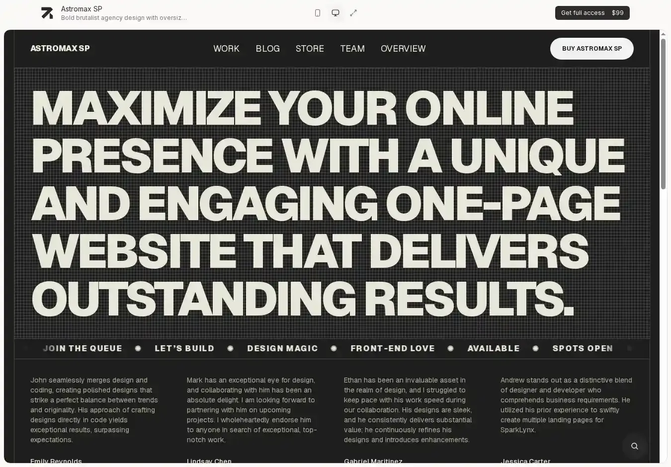 Astromax SP - Astro + EmDash CMS home page on desktop