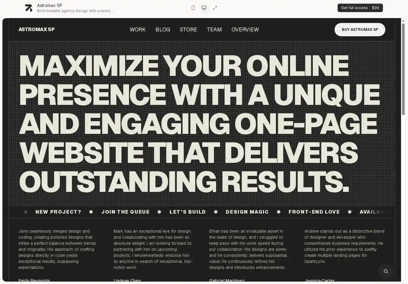Astromax SP Astro + Sanity CMS home page on desktop