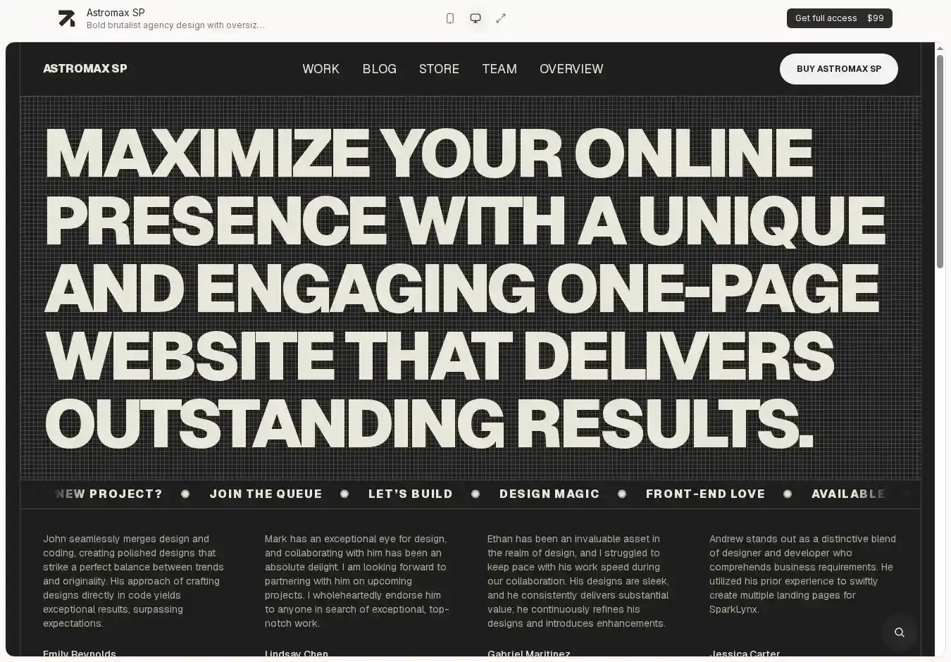 Astromax SP home page on desktop