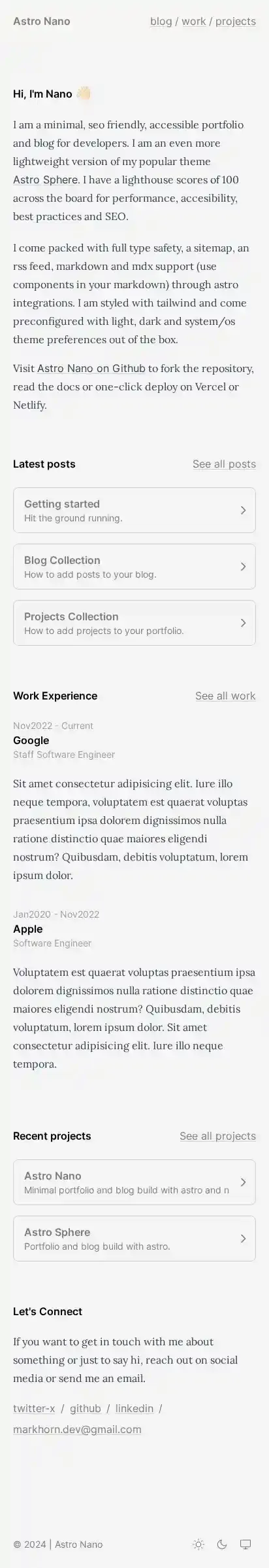 AstroNano home page on mobile