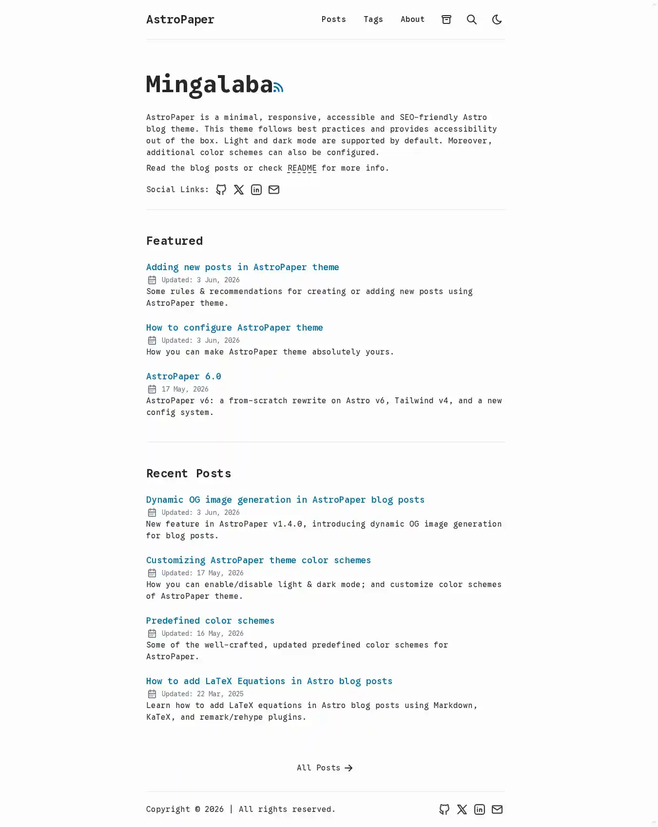 AstroPaper home page on desktop