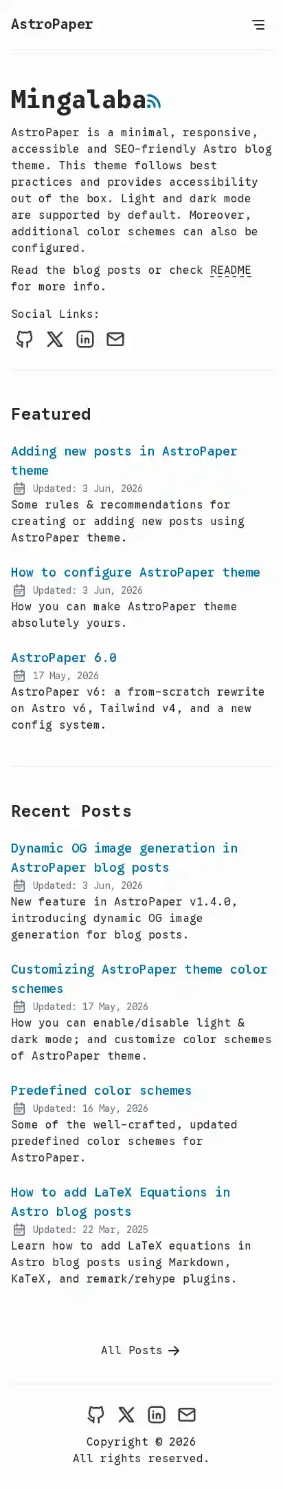 AstroPaper home page on mobile