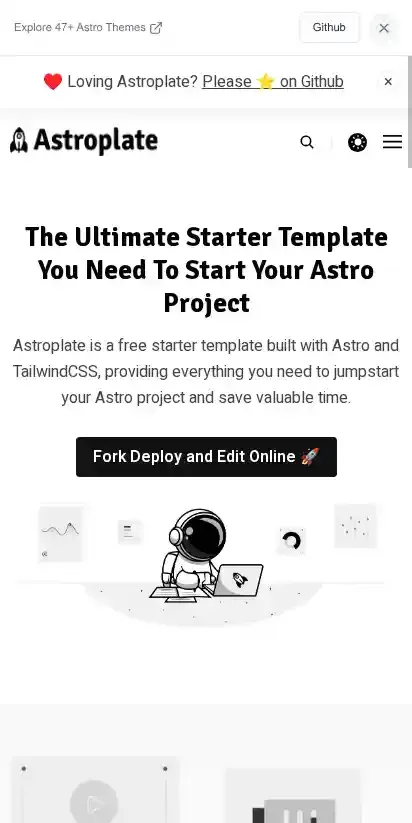 Astroplate - Astro Starter Plate home page on mobile