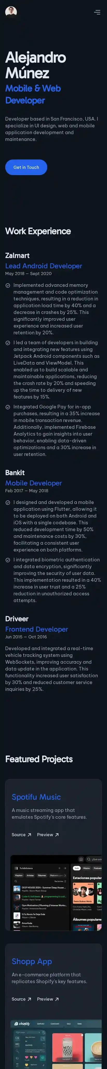 AstroZen - Personal Portfolio Website home page on mobile