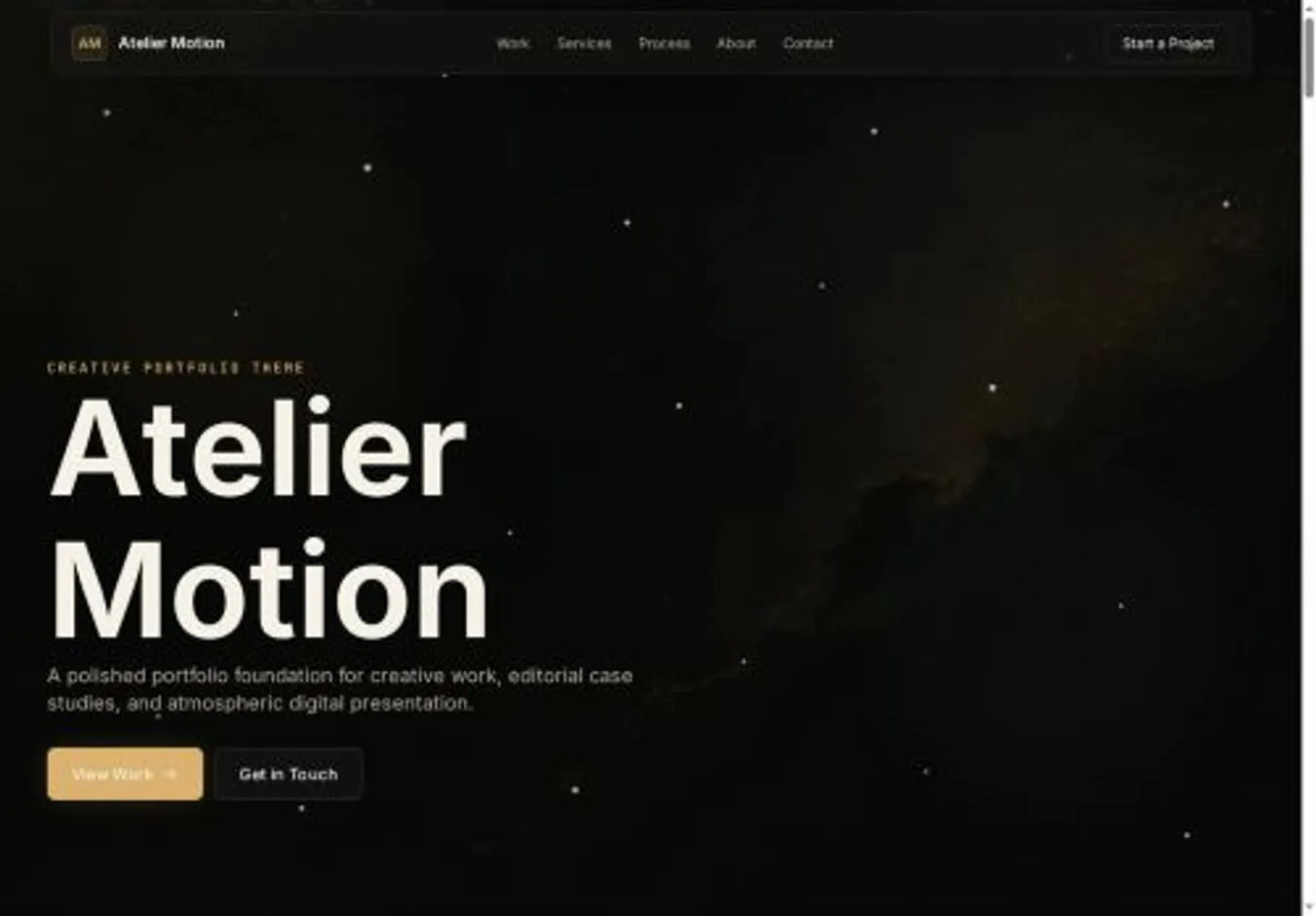 Atelier Motion home page on desktop