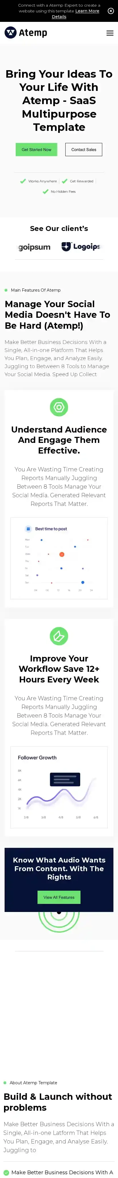 Atemp Astro home page on mobile