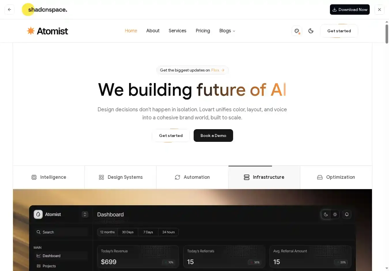 Atomist home page on desktop