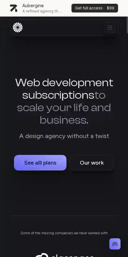 Aubergine - Astro + EmDash CMS home page on mobile