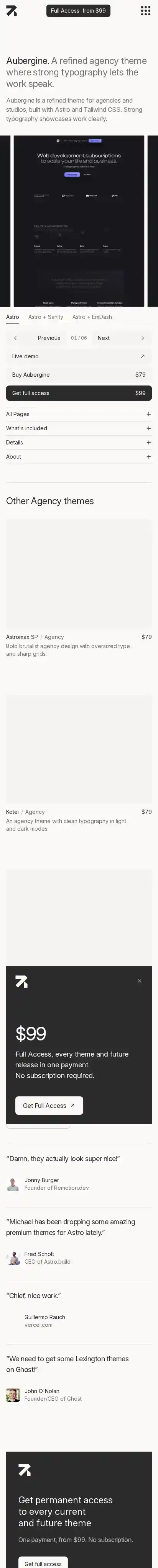 Aubergine home page on mobile